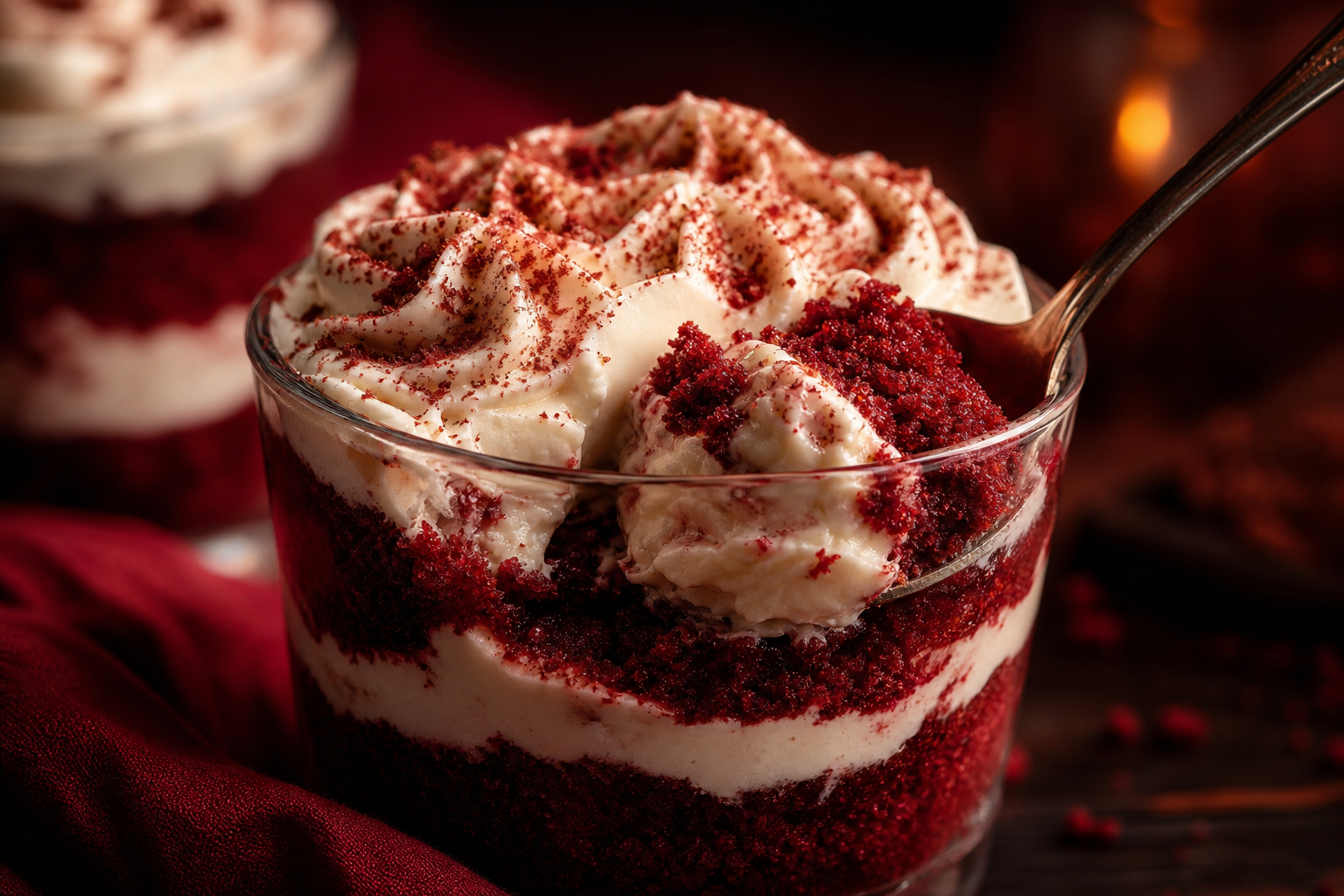 Postre Velvet Rojo cremoso con cacao